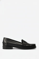 Black Leather Penny Loafers - Amza - 36