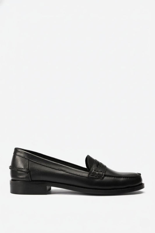 Black Leather Penny Loafers - Amza - 36