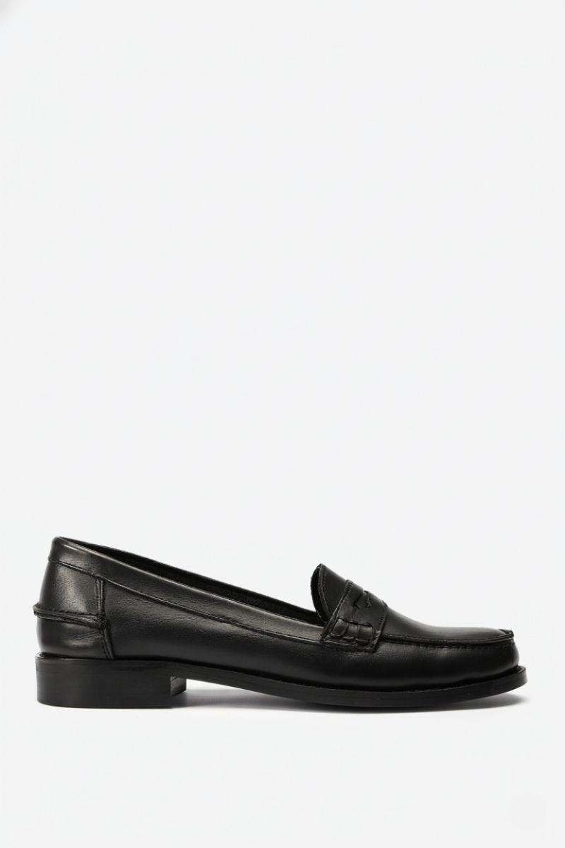 Black Leather Penny Loafers - Amza - 36