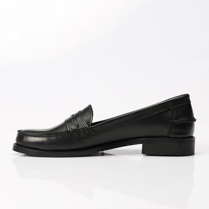 Black Leather Penny Loafers - Amza - 36