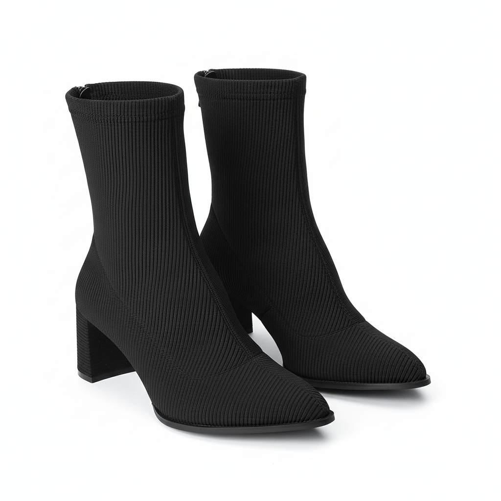 Black Ribbed Ankle Boot - Amza - 37