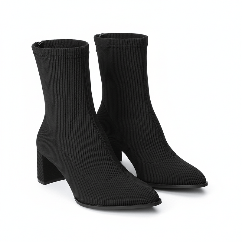 Black Ribbed Ankle Boot - Amza - 37