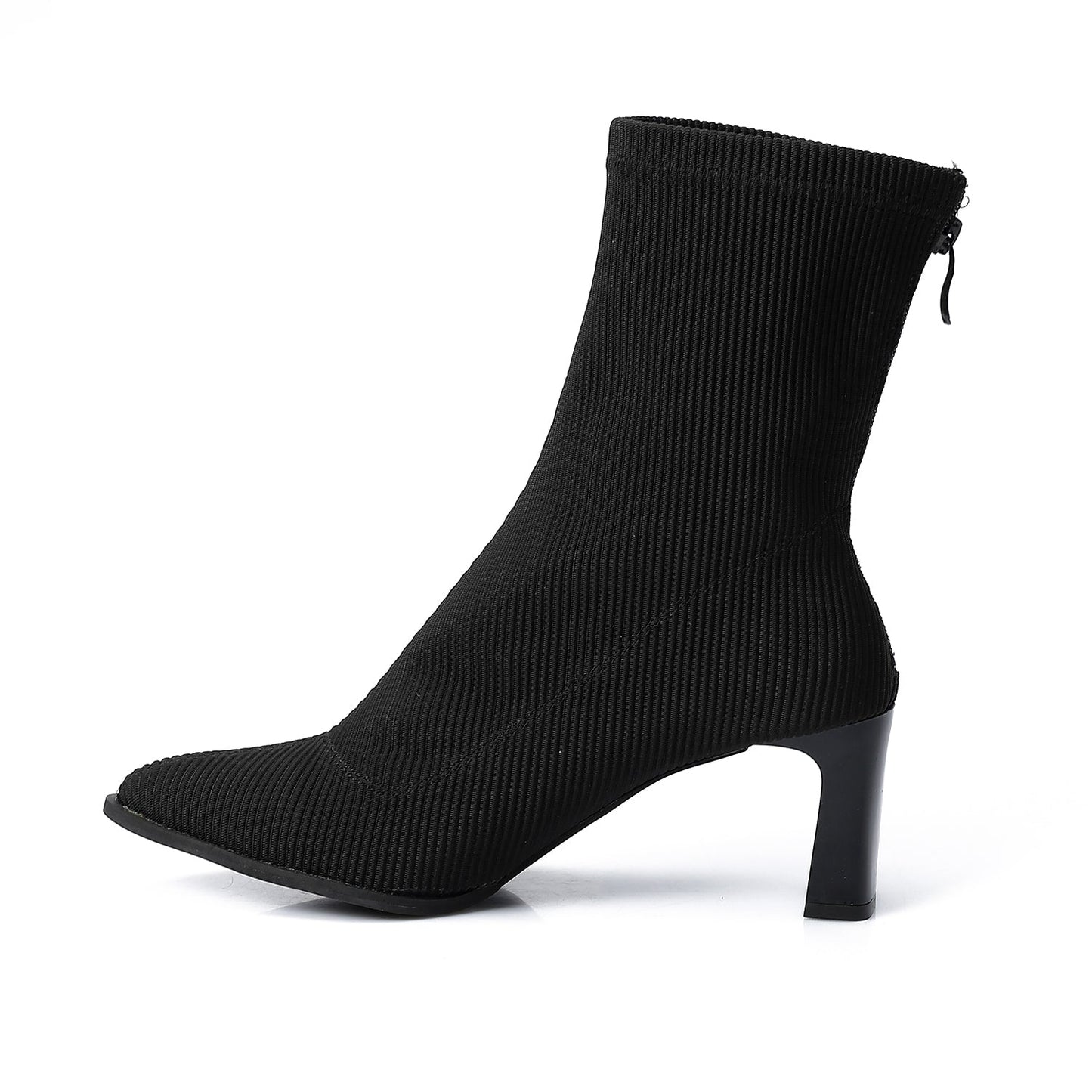 Black Ribbed Ankle Boot - Amza - 37