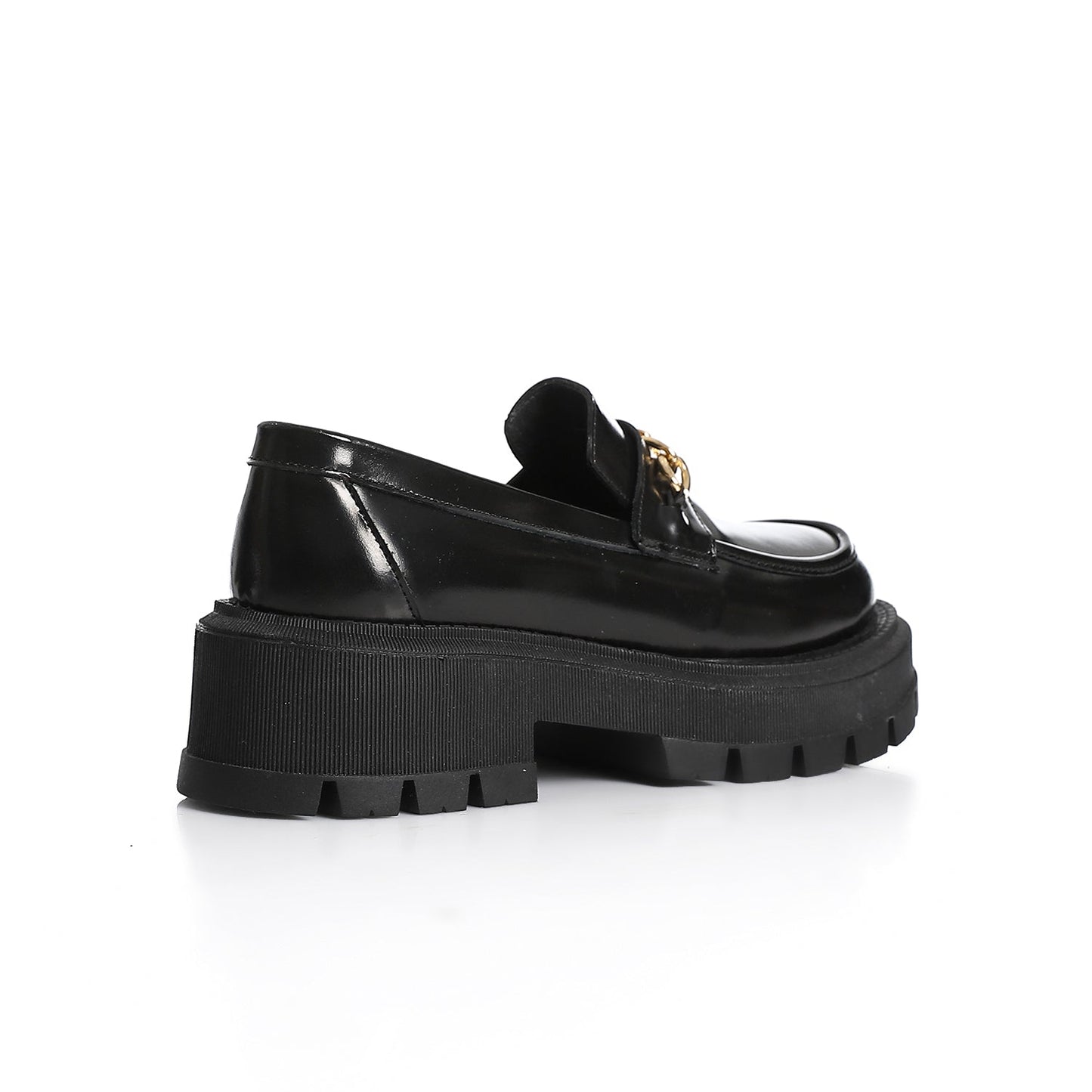 Black Verne Leather Chunky Chain Loafers - Amza - 37
