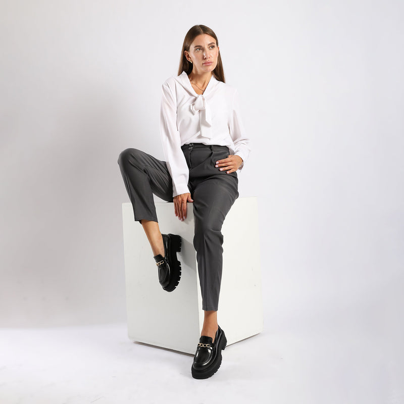 Black Verne Leather Chunky Chain Loafers - Amza - 37