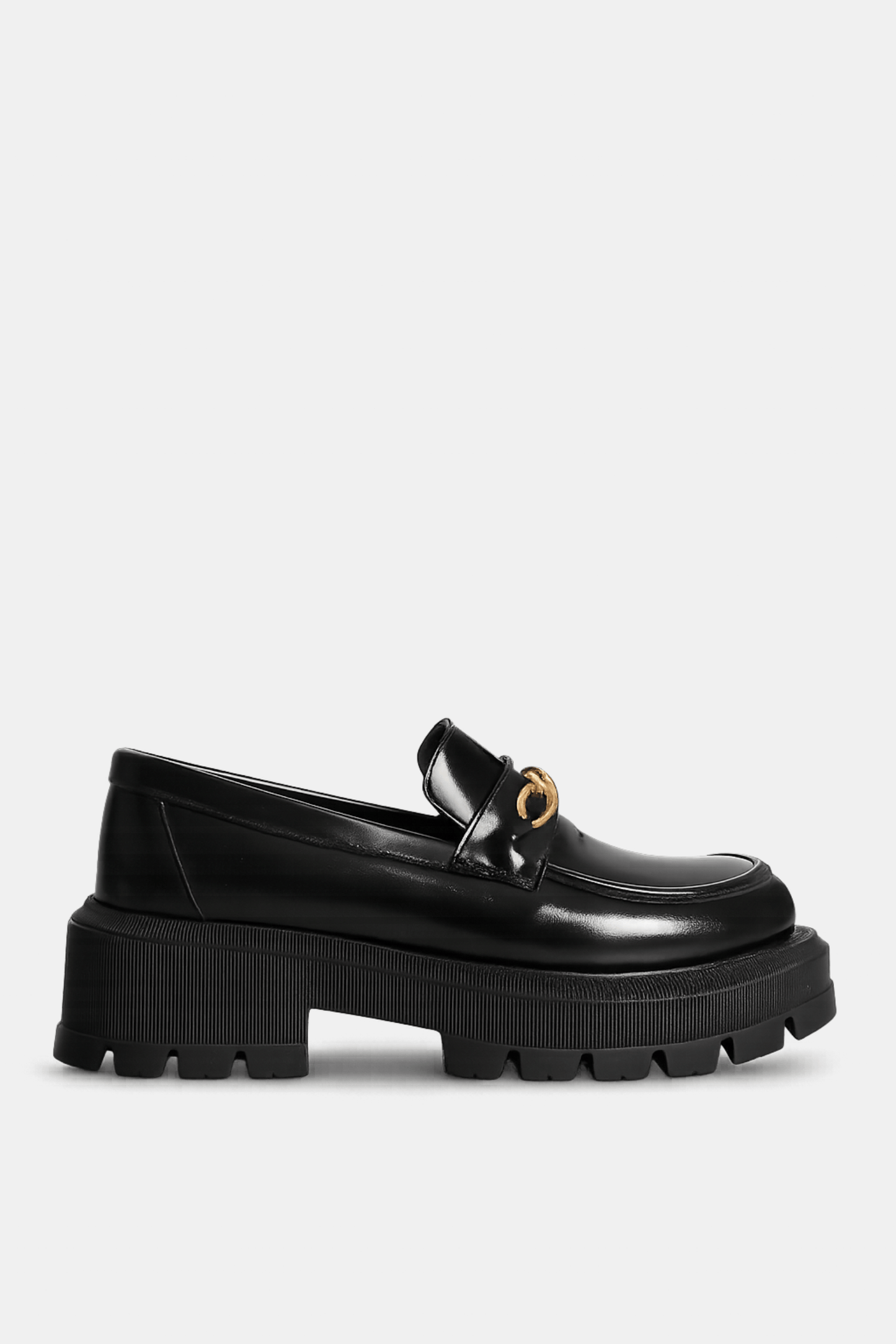 Black Verne Leather Chunky Chain Loafers - Amza - 37