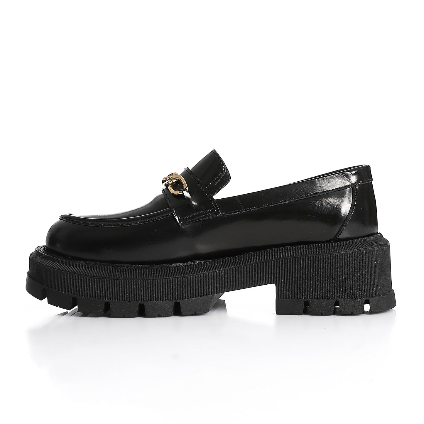 Black Verne Leather Chunky Chain Loafers - Amza - 37