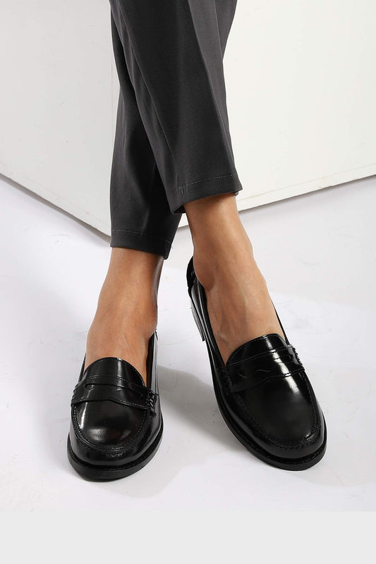 Black Verne Leather Penny Loafers - Amza - 36