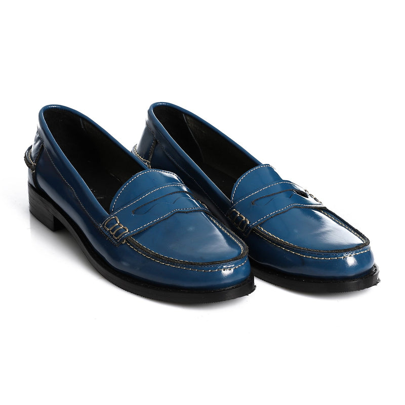 Blue Leather Penny Loafers - Amza - 37