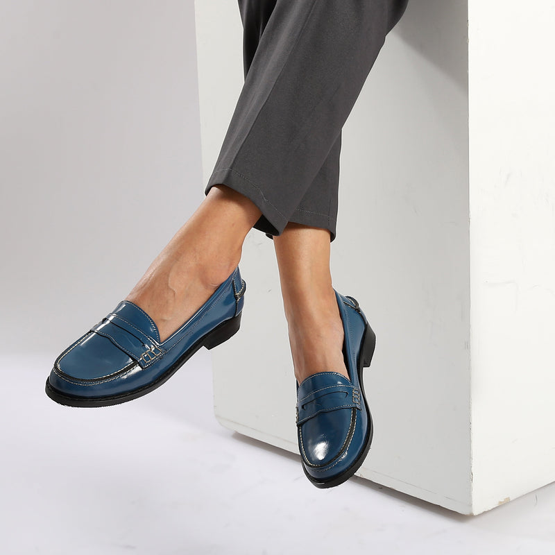Blue Leather Penny Loafers - Amza - 37