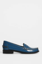 Blue Leather Penny Loafers - Amza - 37