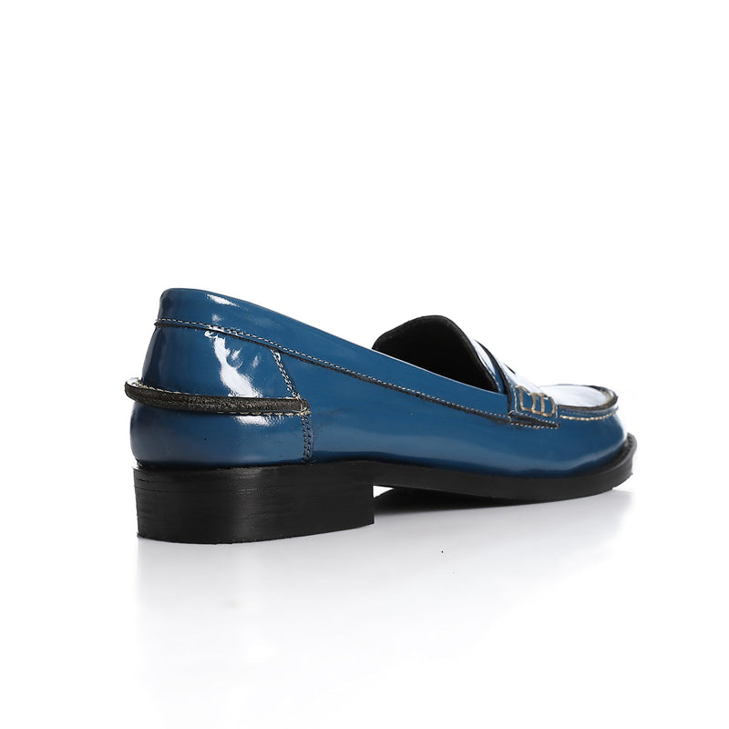Blue Leather Penny Loafers - Amza - 37