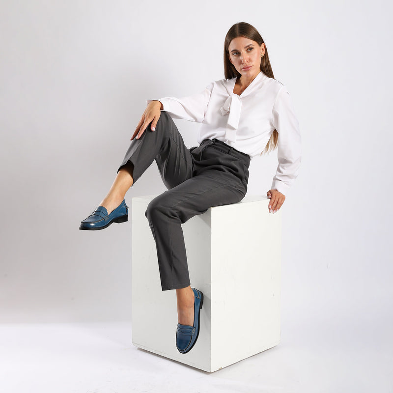 Blue Leather Penny Loafers - Amza - 37