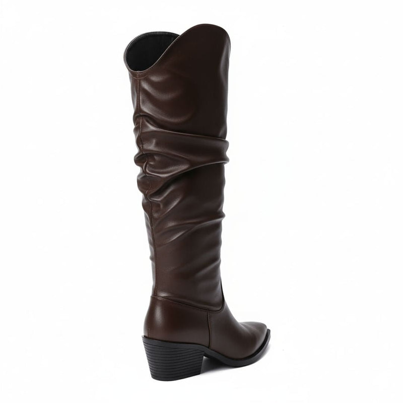Brown Leather Knee - High Boots - Amza - 37