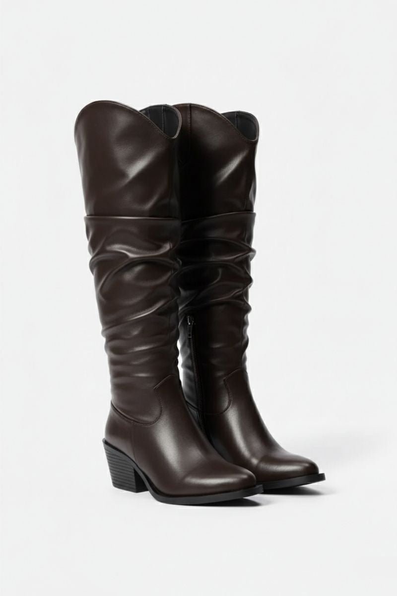 Brown Leather Knee - High Boots - Amza - 37