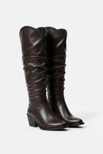 Brown Leather Knee - High Boots - Amza - 37