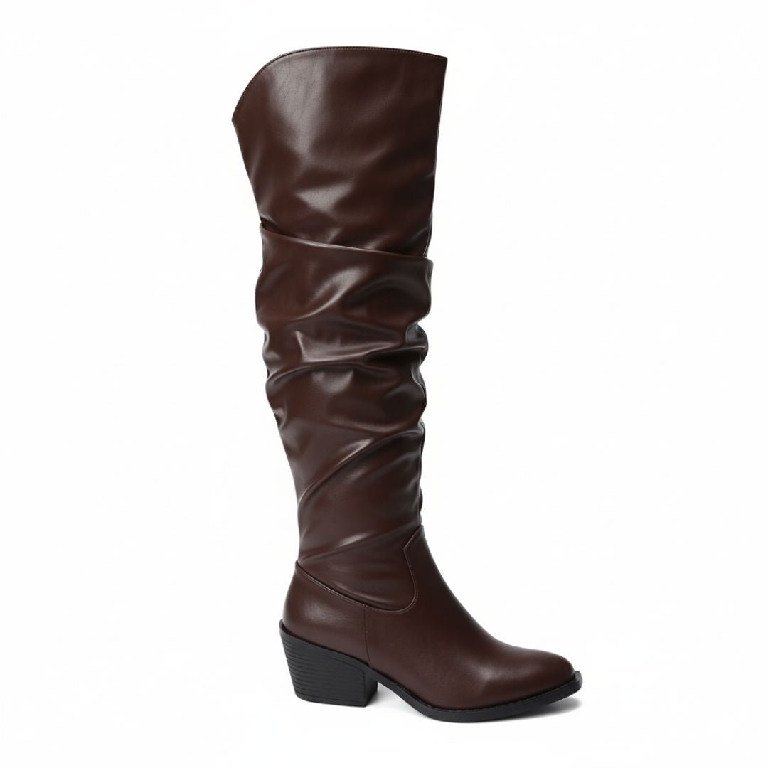 Brown Leather Knee - High Boots - Amza - 37