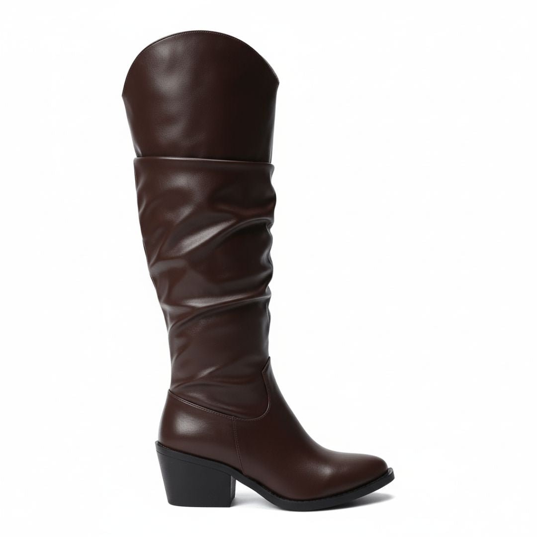 Brown Leather Knee - High Boots - Amza - 37