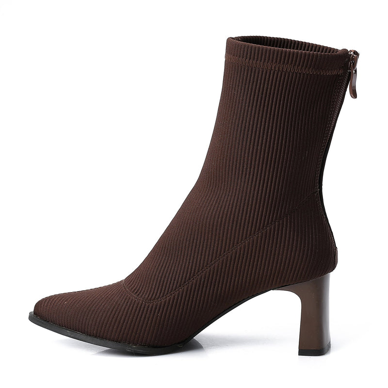 Brown Ribbed Ankle Boot - Amza - 37