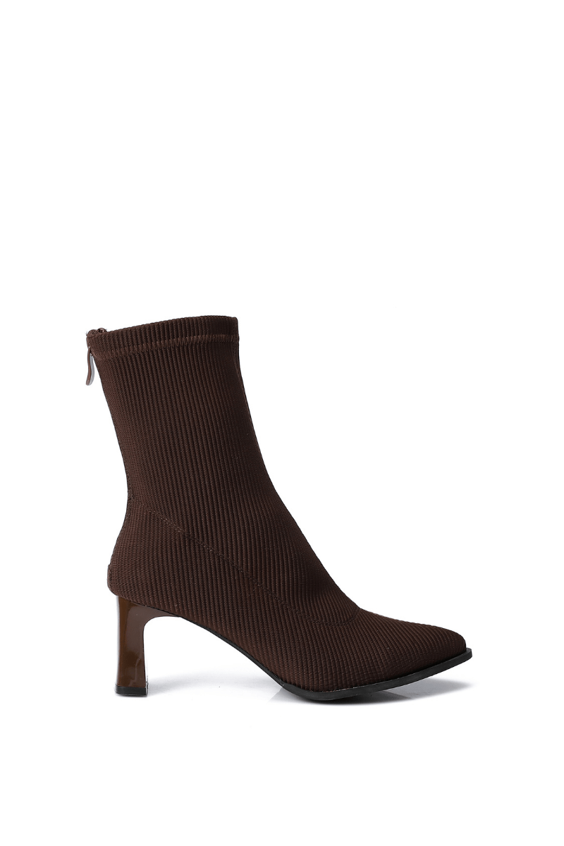 Brown Ribbed Ankle Boot - Amza - 37