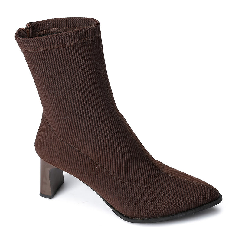 Brown Ribbed Ankle Boot - Amza - 37