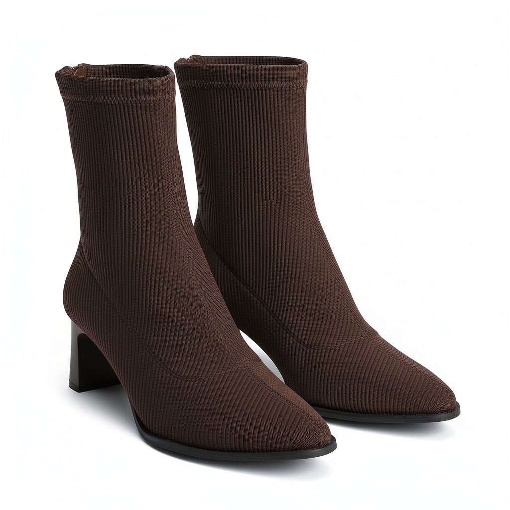 Brown Ribbed Ankle Boot - Amza - 37
