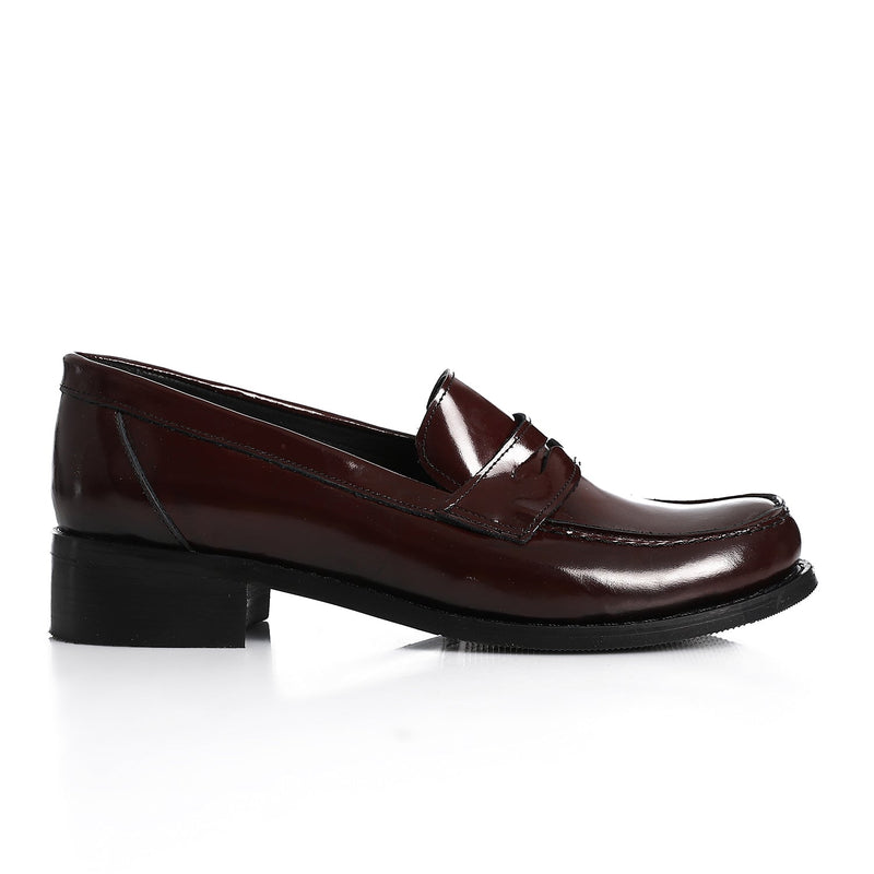 Burgundy Leather Heeled Penny Loafers - Amza - 37