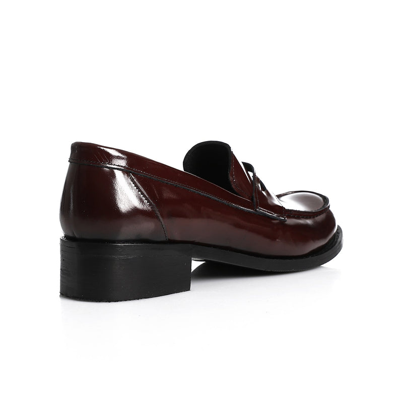 Burgundy Leather Heeled Penny Loafers - Amza - 37