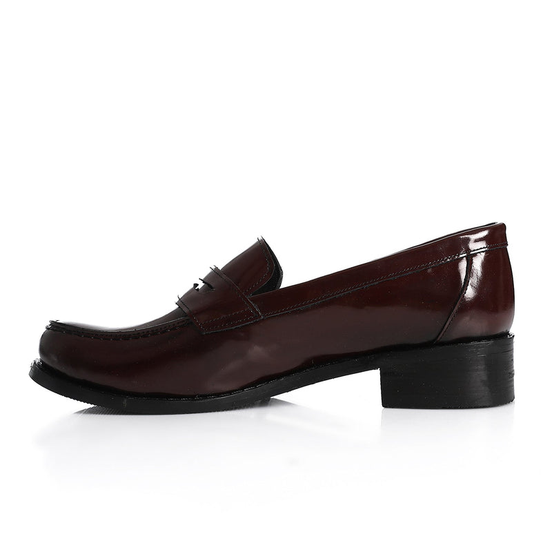 Burgundy Leather Heeled Penny Loafers - Amza - 37