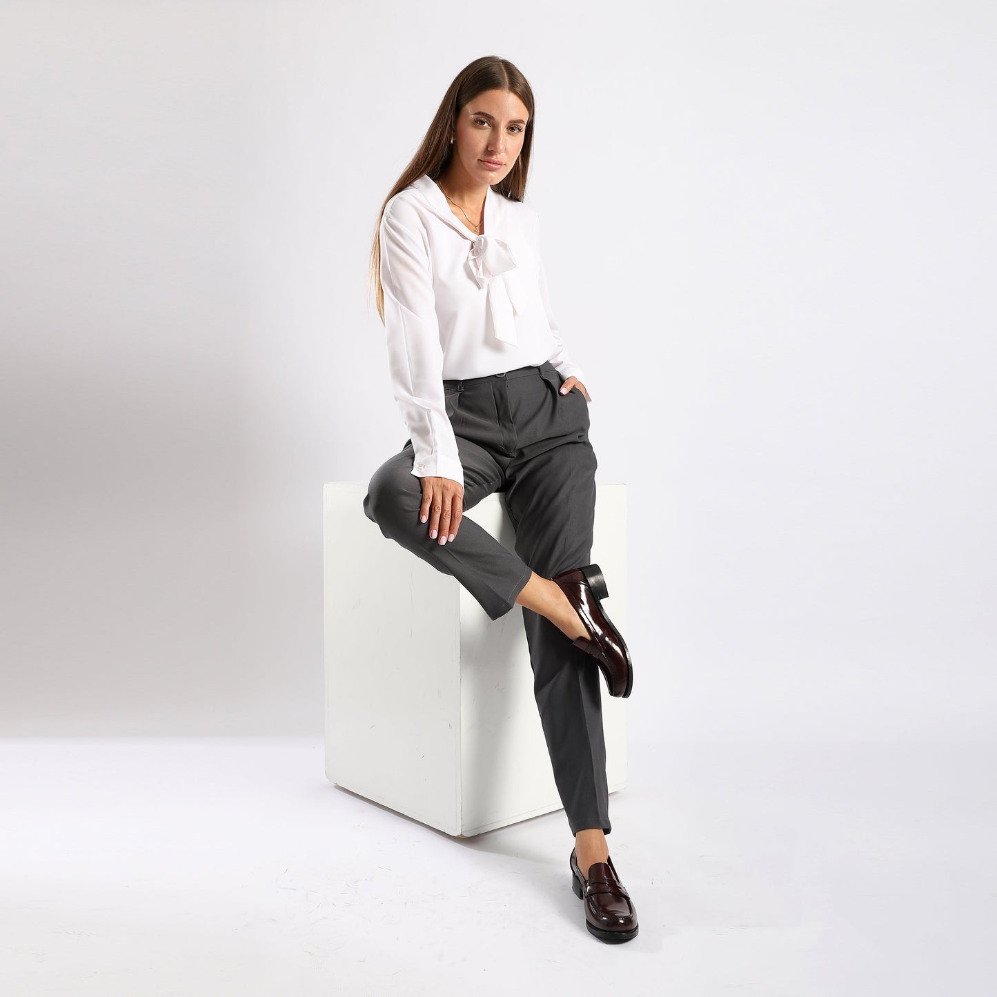 Burgundy Leather Heeled Penny Loafers - Amza - 37