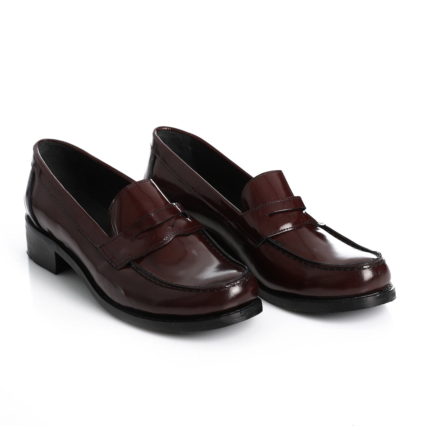 Burgundy Leather Heeled Penny Loafers - Amza - 37