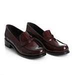 Burgundy Leather Heeled Penny Loafers - Amza - 37