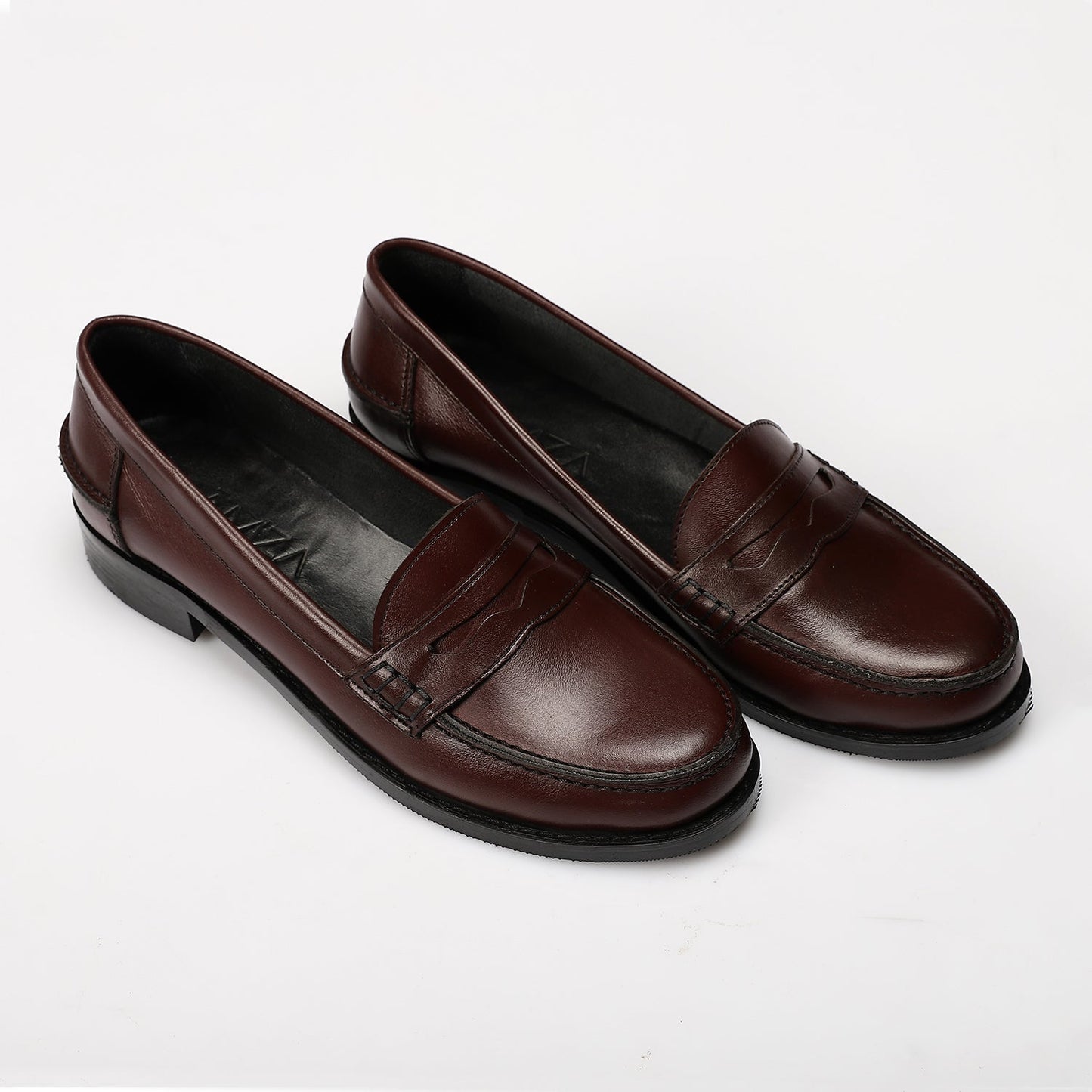 Burgundy Leather Penny Loafers - Amza - 36