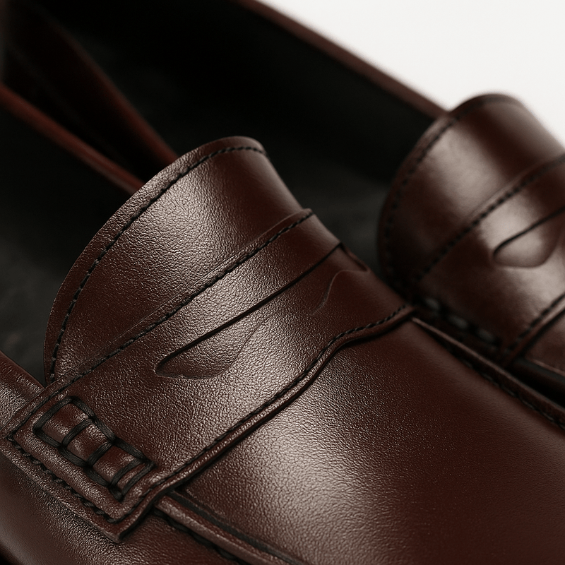 Burgundy Leather Penny Loafers - Amza - 36