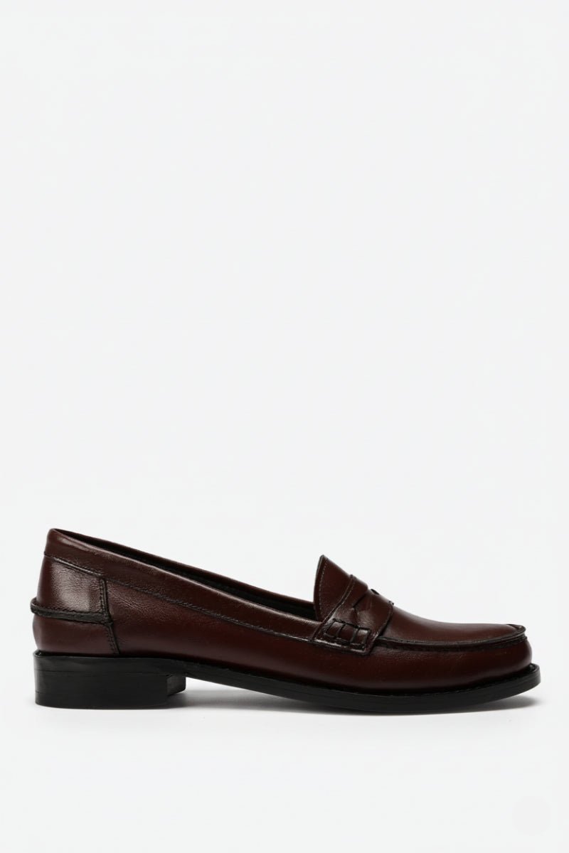 Burgundy Leather Penny Loafers - Amza - 36
