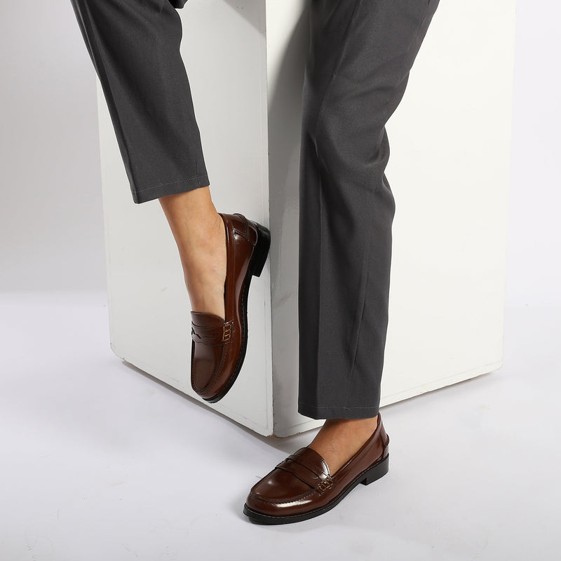 Burgundy Verne Leather Penny Loafers - Amza - 36