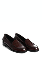 Burgundy Verne Leather Penny Loafers - Amza - 36