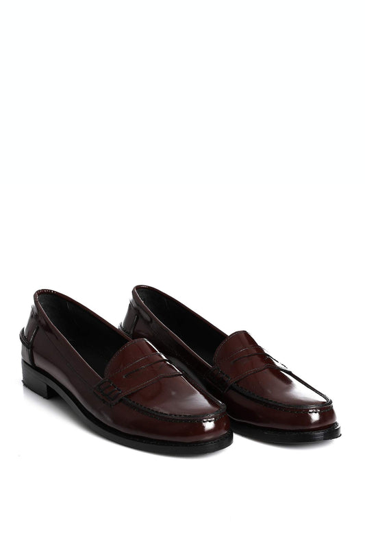 Burgundy Verne Leather Penny Loafers - Amza - 36