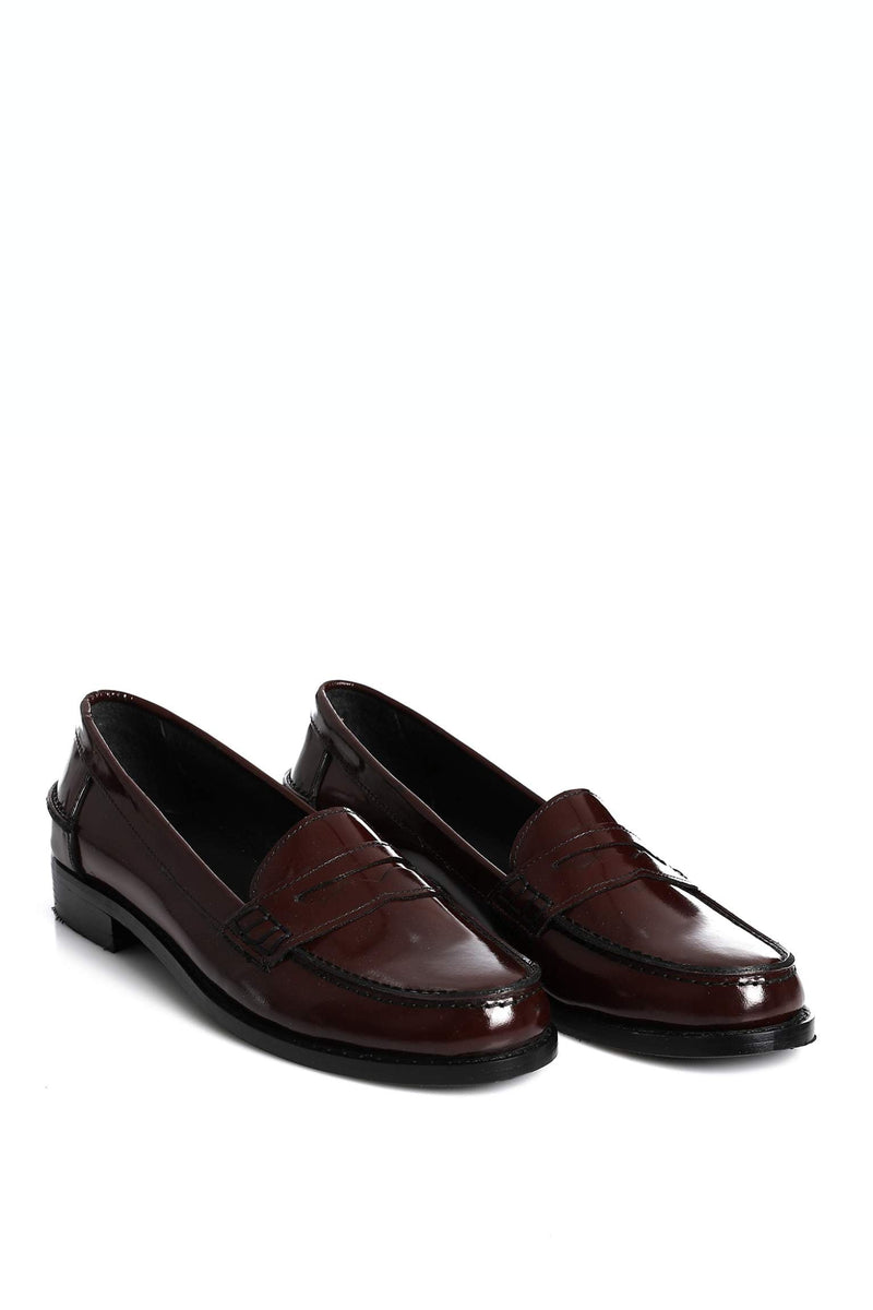 Burgundy Verne Leather Penny Loafers - Amza - 36