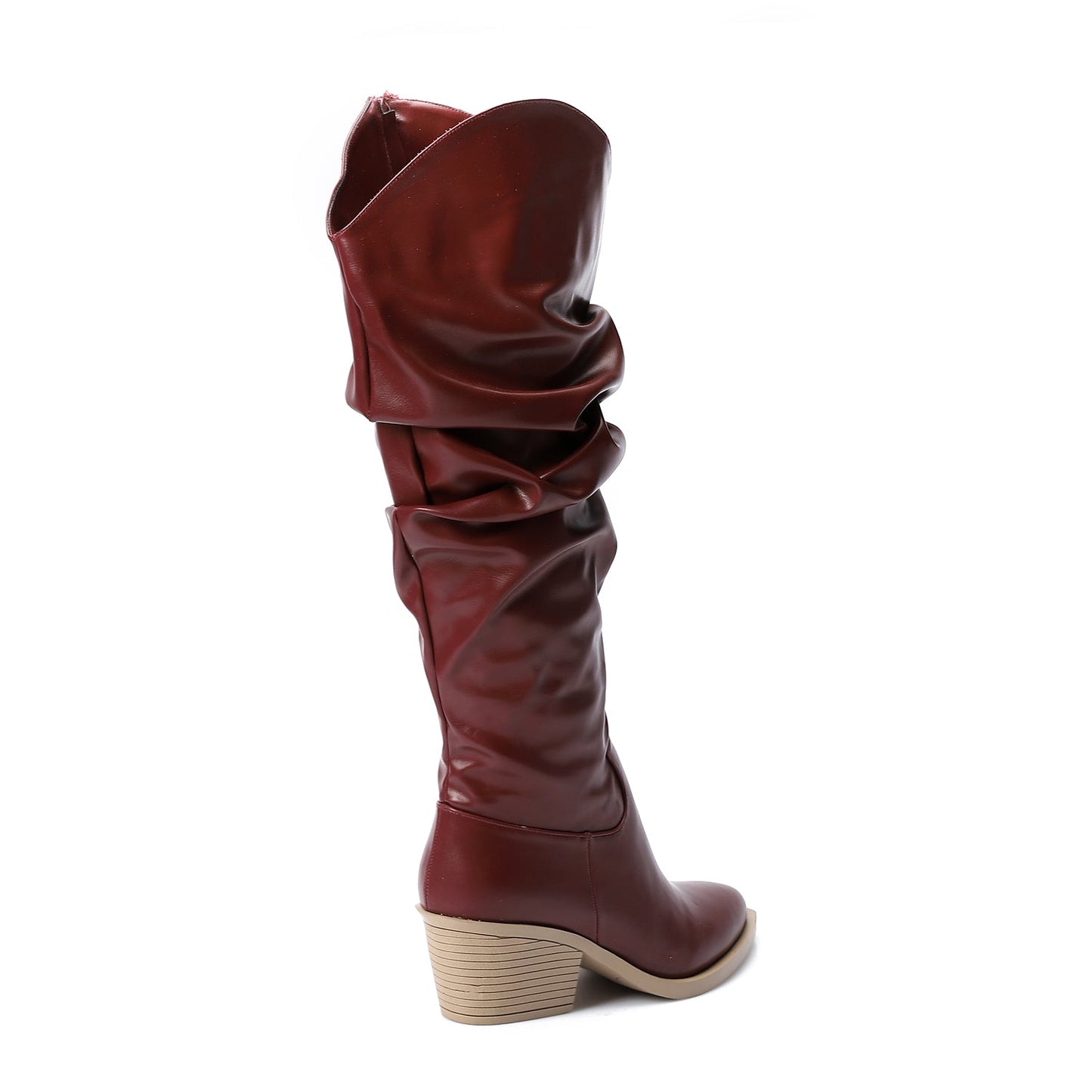 Cherry Red Leather Knee - High Boots - Amza - 37