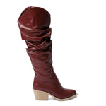 Cherry Red Leather Knee - High Boots - Amza - 37
