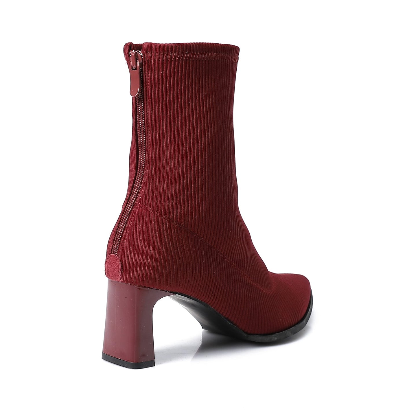Cherry Red Ribbed Ankle Boot - Amza - 37