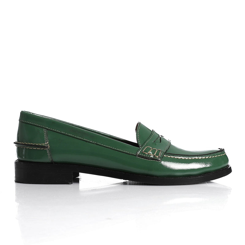 Green Leather Penny Loafers - Amza - 37