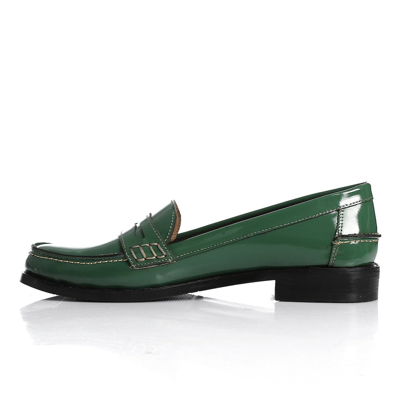 Green Leather Penny Loafers - Amza - 37