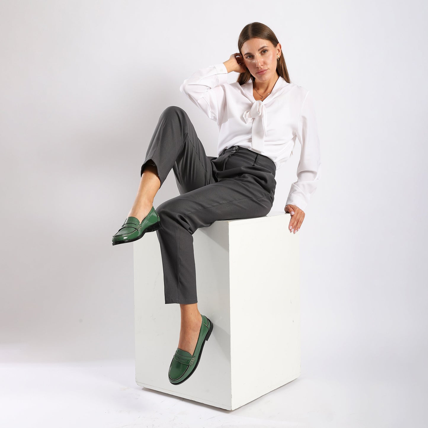 Green Leather Penny Loafers - Amza - 37