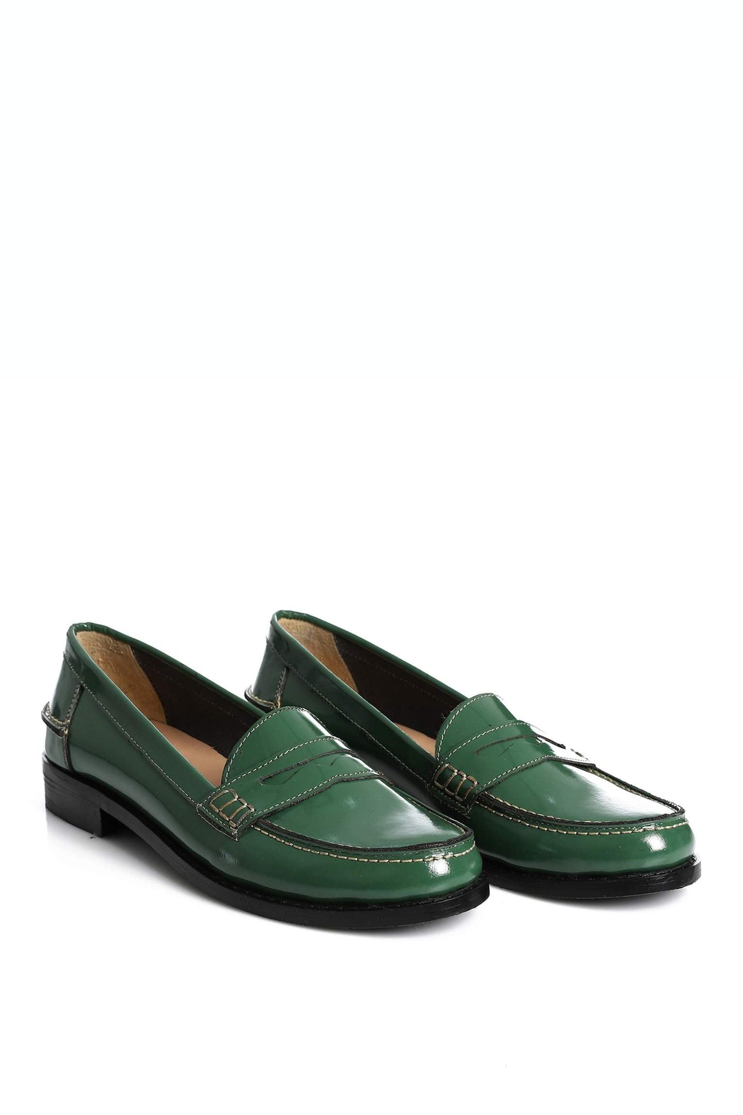 Green Leather Penny Loafers - Amza - 37