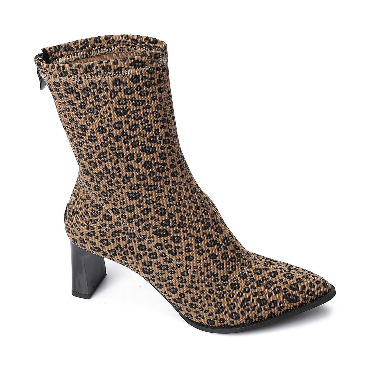 Leopard Print Ribbed Ankle Boot - Amza - 37