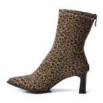 Leopard Print Ribbed Ankle Boot - Amza - 37
