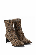 Leopard Print Ribbed Ankle Boot - Amza - 37