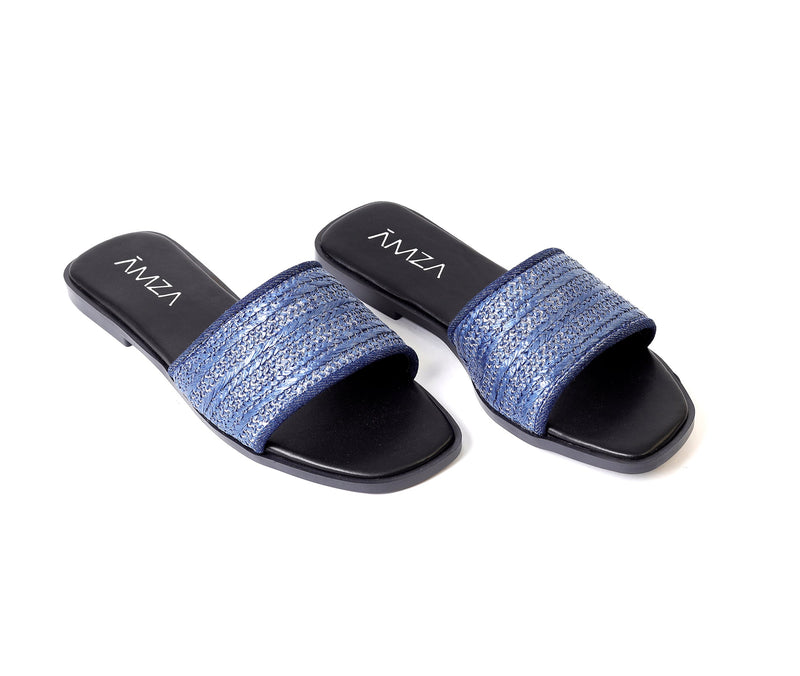 Natural Weave Navy Slide - Amza - 37
